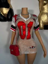 Letter Embroidered Lace See Through Mini Dress YWXS-K25L934