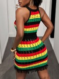 Stripe Contrast Color Hollow Out Mini Dress YWXS-K25L1037