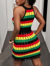 Stripe Contrast Color Hollow Out Mini Dress YWXS-K25L1037