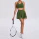 Sport Solid Halterneck Tank Tops Pleated Skirts Set GQSA-9904