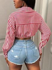 Stripe Long Sleeve Lapel Shirts YWXS-K25L1017