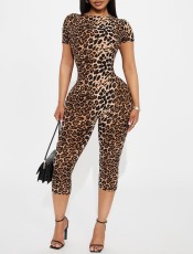 Leopard Print Shorts Sleeve Jumpsuit YWXS-K25L721