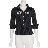 Stripe Letter Print Long Sleeve Shirts GLRF-NK41328