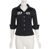 Stripe Letter Print Long Sleeve Shirts GLRF-NK41328