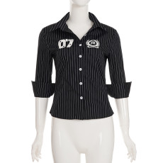 Stripe Letter Print Long Sleeve Shirts GLRF-NK41328