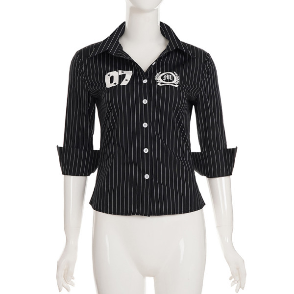 Stripe Letter Print Long Sleeve Shirts GLRF-NK41328