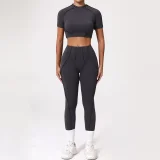 Short Sleeve Sport Yoga Two Piece Shorts Set GQSA-4510/87652