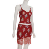 Print Mesh Patchwork Two Piece Skirts Set GLRF-NK40183