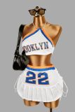 Letter Print Halterneck Two Piece Skirts Set YWXS-K25L869