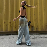 Washed Contrast Color Loose Straight Jeans GLRF-NK41922