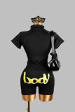 Short Sleeve Letter Print Two Piece Shorts Set YWXS-K25L1035