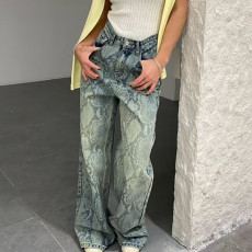 Snake Print Straight Jeans GLRF-NK30446
