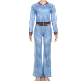Stripe Color Block Long Sleeve Pants Suit XEF-K25S78877