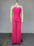 Hot Drill Wrap Chest Irregular Tops Pants Suit GCNE-72584