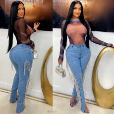 Fashion Tassel Washed Slim Jeans GDIM-2535