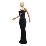 Sexy Zipper Sleeveless Jumpsuit Wrap Chest Two Piece Set GCNF-0050