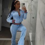 Stripe Color Block Long Sleeve Pants Suit XEF-K25S78877