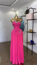 Hot Drill Wrap Chest Irregular Tops Pants Suit GCNE-72584