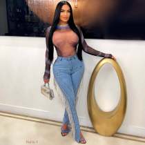 Fashion Tassel Washed Slim Jeans GDIM-2535