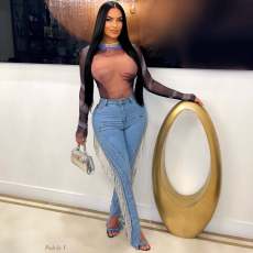 Fashion Tassel Washed Slim Jeans GDIM-2535