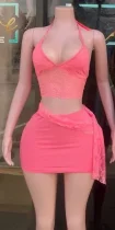 Pre Order: About 7 work days shipping Bow Lace See Through Skirt Set YUEM-300831