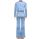 Stripe Color Block Long Sleeve Pants Suit XEF-K25S78877