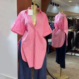 Stripe Short Sleeve Midi-lenght Shirt GCNE-72938