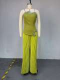 Hot Drill Wrap Chest Irregular Tops Pants Suit GCNE-72584