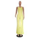 Halterneck Backless Solid Loose Jumspuit GCNF-0174