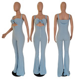 Sexy Zipper Sleeveless Jumpsuit Wrap Chest Two Piece Set GCNF-0050