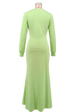 Deep V Neck Long Sleeve Split Maxi Dress XHXF-469