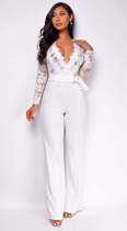 Lace Patchwork Wide Leg Jumpsuit OSM-4492