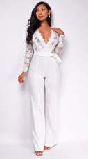 Lace Patchwork Wide Leg Jumpsuit OSM-4492