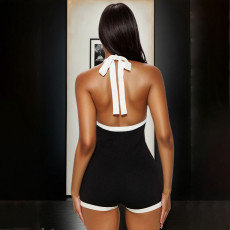 Halterneck Contrast Color Tie Up Romper SHD-9552