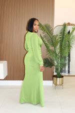 Deep V Neck Long Sleeve Split Maxi Dress XHXF-469