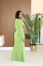 Deep V Neck Long Sleeve Split Maxi Dress XHXF-469