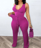 Plus Size V Neck Sleeveless Flare Pants 2 Piece Set LM-2156