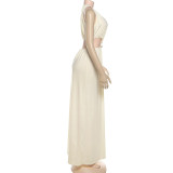 Sexy Round Neck Sleeveless Solid Color Maxi Dress XEF-K25D77740