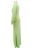 Deep V Neck Long Sleeve Split Maxi Dress XHXF-469