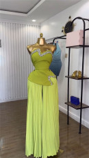 Hot Drill Wrap Chest Irregular Tops Pants Suit GCNE-72584