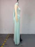 Wrap Chest Pleated Maxi Dress GCNE-72518