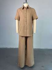 Shot Sleeve Loose Shirt Two Piece Pants Set GCNE-72433