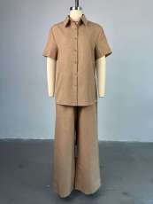 Shot Sleeve Loose Shirt Two Piece Pants Set GCNE-72433