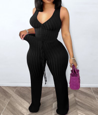 Plus Size V Neck Sleeveless Flare Pants 2 Piece Set LM-2156