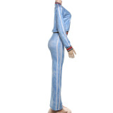 Stripe Color Block Long Sleeve Pants Suit XEF-K25S78877