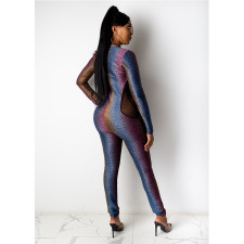 Long Sleeve Mesh Patchwork Jumpsuit GCNF-0082