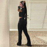 Solid Color Zipper Sport Two Pieced Pants Set GCNF-0161