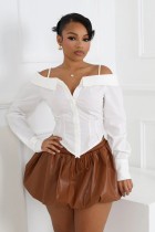 Lapel Long Sleeve Off Shoulder Shirts OLYF-6190