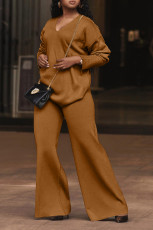 Plus Size Solid Color Thickened Split Two-piece Pants Set BGN-318