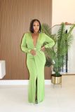 Deep V Neck Long Sleeve Split Maxi Dress XHXF-469